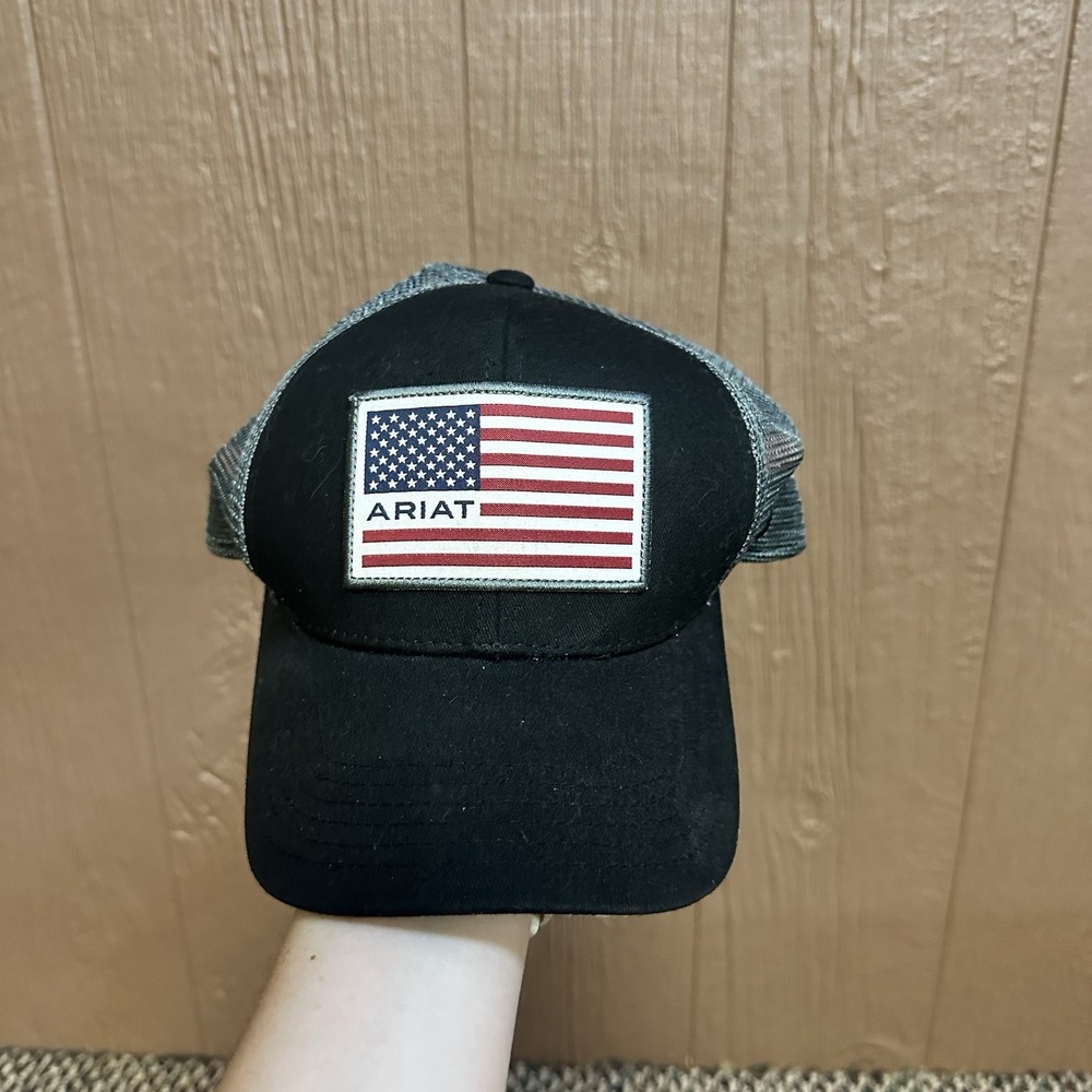 Ariat Mens American Flag Patch Adjustable Snapback Cap Hat Black/Grey